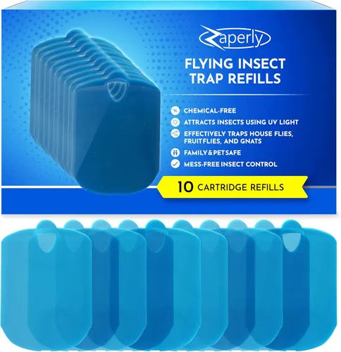 Miniatura 10 de 1 trampa para moscas de fruta y 5 cartuchos adhesivos, atrapador de insectos enchufable para interiores, trampa para moscas de luz UV captura moscas