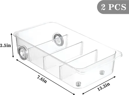 Miniatura 2 de Paquete de 2 contenedores enrollables para nevera, cajón extraíble con ruedas, organizador de refrigerador, cubos con asas, organizador de frutas