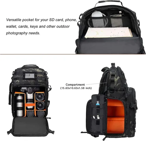 Miniatura 2 de MOSISO Mochila para cámaras réflex digital de un solo objetivo, réflex de un solo objetivo o sin espejo, estuche táctico para cámara de fotografía