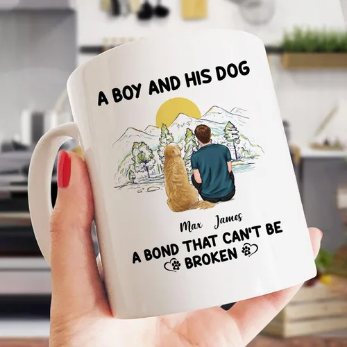 Miniatura 2 de Gossby Taza personalizada con texto en inglés «A Boy and His Dog», regalo personalizado para dueños de perros y hombres con diseño, nombre, razas