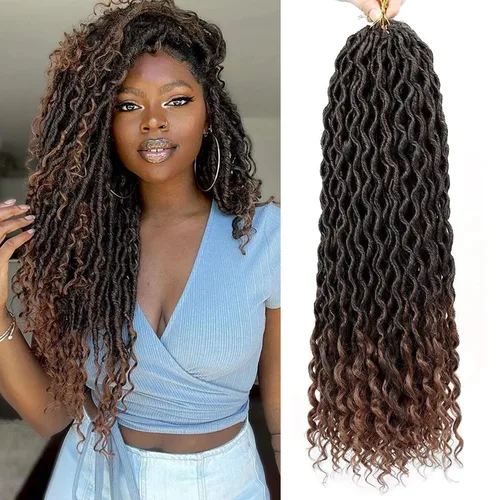 Miniatura 23 de Cabello de Ganchillo Goddess Locs - 8 Paquetes de 12 Pulgadas de Cabello Rizado Faux Locs de Ganchillo para Mujeres Negras, Cabello Rizado 1B-30#