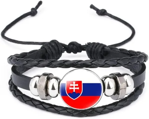 Miniatura 115 de vmcoatdu Mundial Muchas Banderas Nacionales Brazalete Retro de Aleación de Cuero para Pulsera de Cuerda Trenzada de Bandera Nacional