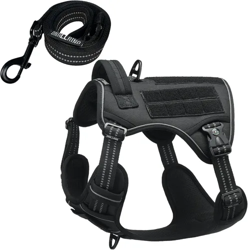 Miniatura 27 de Arnés táctico para perros medianos y grandes, verde, ajustable, sin tirones, con asa, chaleco reflectante resistente, talla L Verde militar