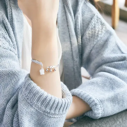 Miniatura 4 de Jewever Lily of the Valley - Pulsera de plata de ley 925 con flores de jade blancas naturales y románticas, regalo de joyería para mujer