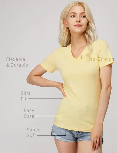 Miniatura 5 de H2H Camiseta casual ajustada para mujer, manga corta, mezcla de algodón, diseño básico
