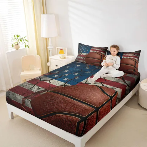 Miniatura 10 de Erosebridal American Flag Fitted Sheet Twin, Hockey Bedding Set United States Sports Games Bed Sheets for Kids Boys Teens Bedroom, Red White