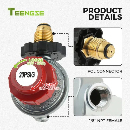 Miniatura 3 de Válvula reguladora de propano POL 0-20PSI, válvula de servicio de tanque POL LP ajustable de alta presión, NPT de 1/4 pulgadas y conexión macho