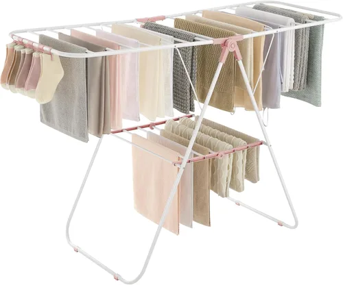 Miniatura 14 de SONGMICS ULLR053W01V1 - Tendedero plegable de dos niveles para ropa, estante de secado de ropa para lavandería, secador de ropa independiente