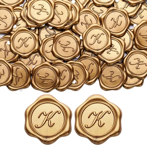 Miniatura 14 de Yoption - Pegatinas de sello de cera con letra inicial del alfabeto L, paquete de 100 unidades, autoadhesivas, estilo antiguo dorado, para sobres