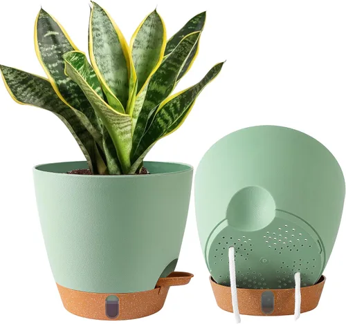 Miniatura 12 de Paquete de 2 macetas de 8 pulgadas para plantas de interior, macetas de plástico con orificios de drenaje, indicador de nivel de agua y depósito