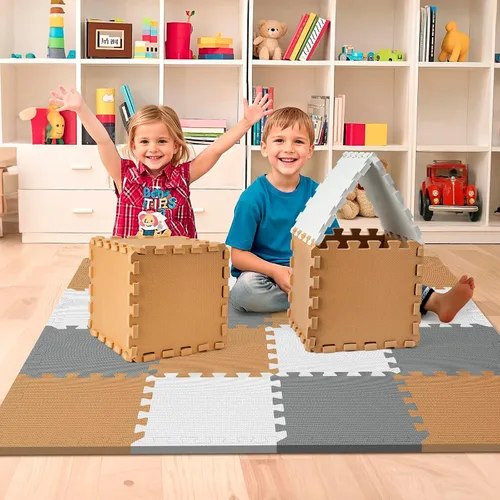 Tapete de juego para bebé de 16 azulejos para piso, tapete de juego de espuma EVA con azulejos de espuma entrelazados de 0.6 pulgadas de grosor,