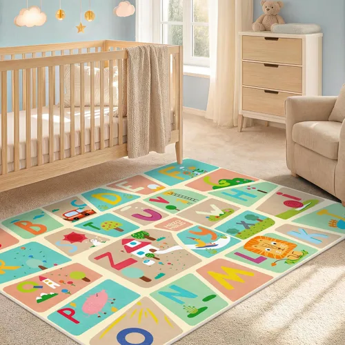 Miniatura 6 de Alfombra preescolar del alfabeto de 3 x 5 para niños pequeños, alfombra de juego ABC suave para el aprendizaje del bebé, alfombra educativa