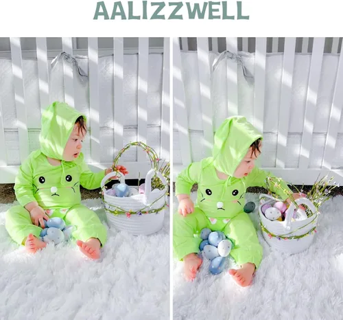 Miniatura 3 de Aalizzwell Mameluco de Pascua para bebés y niñas con sombrero de oreja de conejo