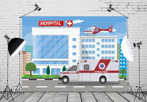 Miniatura 2 de Telón de fondo de fotografía hospitalaria de tela de 5 x 3 pies, ambulancia médica, hospital, enfermera, graduación, telón de fondo, día