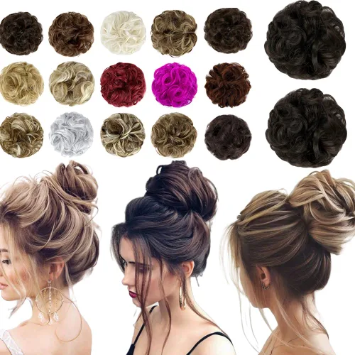 Miniatura 30 de Moño desordenado grande y desordenado, moño ondulado, rizado, coleteros gruesos, extensiones de cabello para mujeres y niñas, color marrón jengibre