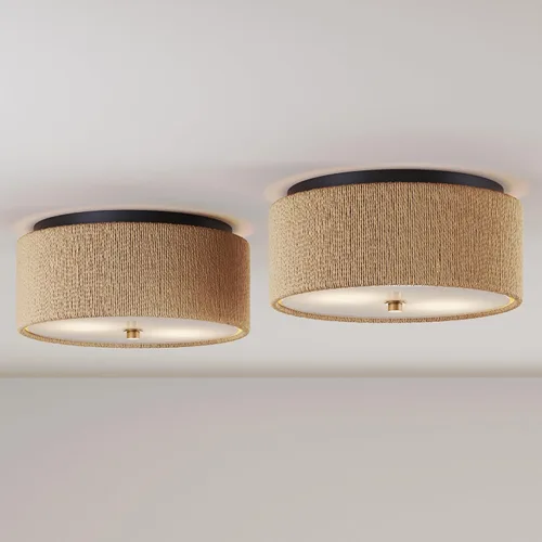 Miniatura 15 de Nathan James Argo - Lámpara de techo semi empotrada al ras, 3 luces, iluminación retro moderna con pantallas redondeadas blancas para pasillo, Latón