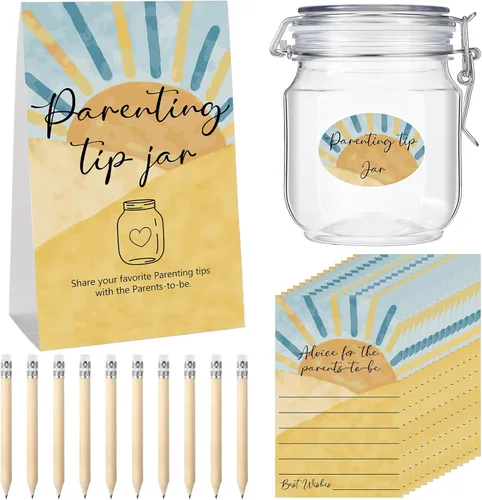 Miniatura 16 de Roowest Tarjetas de consejos de Baby Shower para bebé para nuevos padres - Cartel de frasco de propinas para nuevos padres, 60 tarjetas de consejos