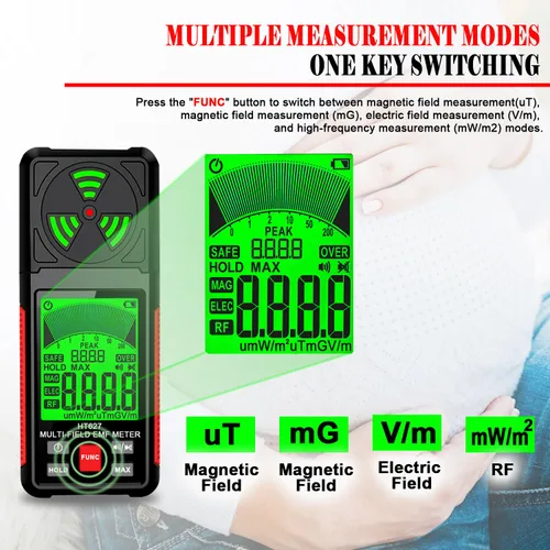 Miniatura 4 de Medidor EMF, detector de radiación de campo electromagnético portátil 3 en 1, probador EMF de mano para EF, RF, MF, señal WiFi, detector