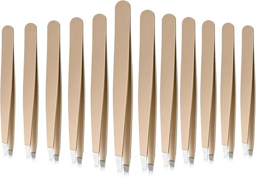 Miniatura 18 de Mudder Juego de 12 pinzas para cejas para cabello facial, pinzas de punta inclinada de acero inoxidable a granel para hombres y mujeres (multicolor)