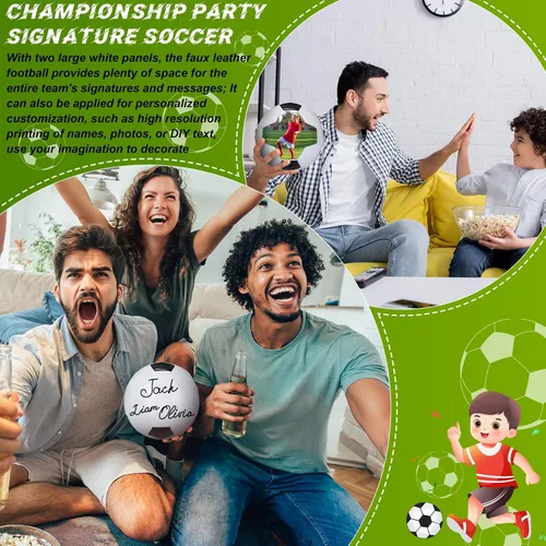 Miniatura 5 de Jenaai Balón de fútbol oficial con autógrafo en blanco para firmar regalo de fútbol con dos paneles blancos para fiesta nocturna de personas