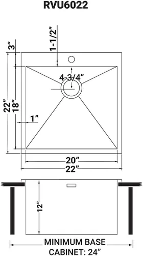 Miniatura 9 de Ruvati Fregadero de lavandería de montaje superior de 22 x 22 x 12 pulgadas, fregadero de utilidad profundo, fregadero utilitario de acero