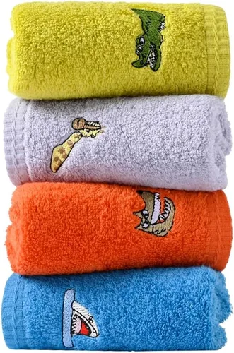 sense gnosis Toallas faciales de 100% algodón para niños, toallas de dedo para baño, juego de toallas bordadas con animales para niños y toallitas