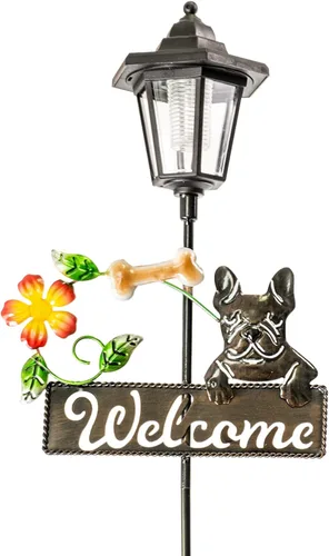 Miniatura 8 de Crosslight Letrero de bienvenida LED solar de Bulldog Francés, luz de estaca de jardín resistente a la intemperie para decoración al aire libre