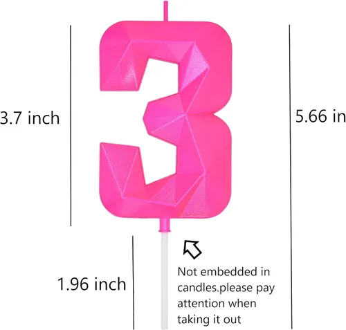 Miniatura 5 de DERVENTA Velas de cumpleaños con números grandes, 3D, color rosa, 3.7 pulgadas, decoración para tartas de fiesta, 1 pieza (número 3 rosa)