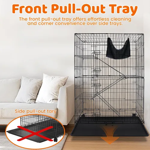 Miniatura 5 de Homey Pet Jaulas para gatos de 50 pulgadas para interiores, jaulas grandes de 4 niveles para gatos de interior, jaula plegable de alambre de metal