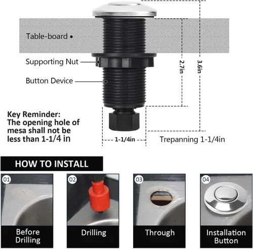 Miniatura 5 de Kit de interruptor de aire para eliminación de basura con botón de aire largo pulido de acero inoxidable briidea Acero inoxidable pulido.
