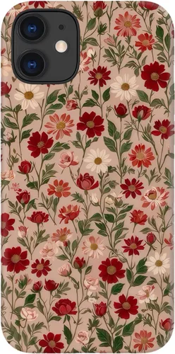 Miniatura 69 de Funda para iPhone 12 Mini, compatible con carga inalámbrica, protección de doble capa con elegante diseño de flores silvestres, silicona suave +
