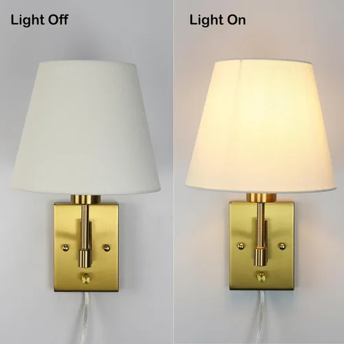 Miniatura 8 de SAMTEEN Juego de dos apliques de pared dorados enchufables de latón con brazo oscilante de latón con cable enchufable, luz de montaje en pared