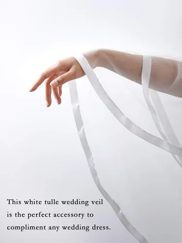 Miniatura 5 de Unicra - Velo de novia, 2 niveles, corto, para novia, con borde de lazo y peine, accesorios de velo suaves para novias (blanco, 25.633.5 pulgadas)