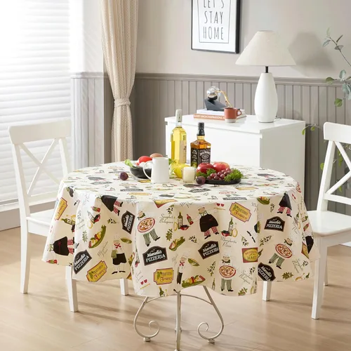 Miniatura 5 de Newbridge Mantel redondo de vinilo de 70 pulgadas con reverso de franela, chef italiano, chef italiano, para interiores y exteriores, impermeable