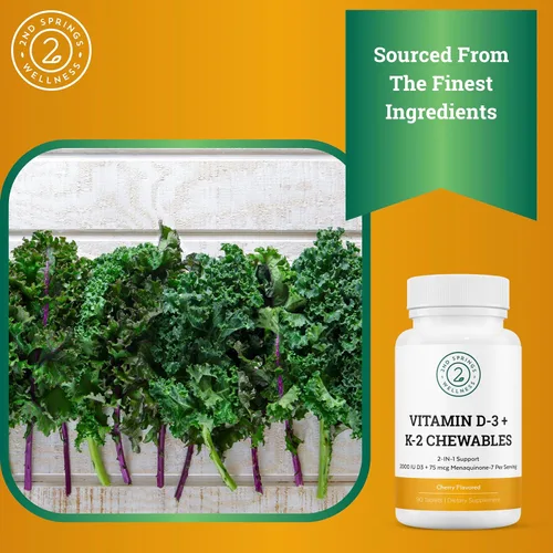 Miniatura 4 de Vitamina D3 + K2 Masticables, sabor a cereza 2000 UI de vitamina D, MK7 K2 (menaquinona-7), tabletas, para adultos y niños