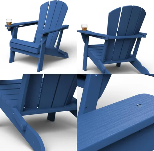Miniatura 9 de GLANC Juego de 2 Sillas Plegables Adirondack, Sillas de Patio al Aire Libre para Fogata de HDPE para Todo Clima, Silla de Jardín para Piscina, Patio