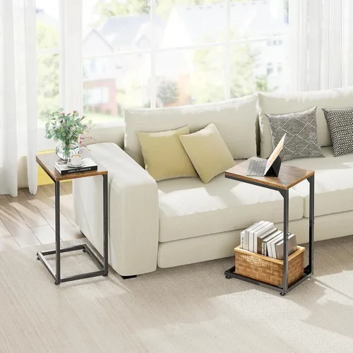 Miniatura 8 de Simple Trending - Mesa auxiliar en forma de C, mesa lateral para sofá, pequeña mesa de sofá con bandeja para TV y marco de metal para sala de estar