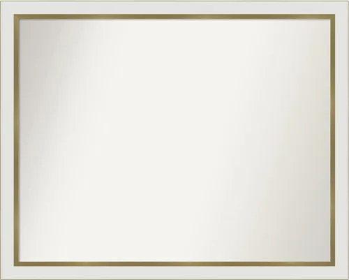 Miniatura 242 de Amanti Art Espejo de baño blanco para sobre el fregadero, 30 x 35 pulgadas, espejo de tocador rectangular estrecho de Eva de oro blanco, marco
