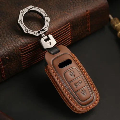 Miniatura 4 de ontto Funda de cuero para llavero de automóvil compatible con Audi A3 A6 A7 A8 E-Tron Q7 SQ7 Q8 SQ8 2020 en adelante llave inteligente negra, Negro