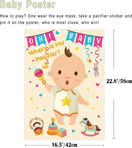 Miniatura 3 de Póster de Pin The Chupete en el bebé, juegos de fiesta para adultos, decoraciones de revelación de género, lindas decoraciones de fiesta de baby