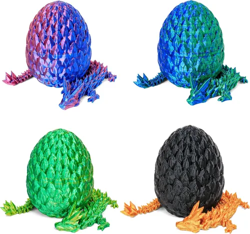 Miniatura 10 de Juguete de huevo de dragón impreso en 3D para cesta de Pascua (paquete de 6) – Misterio sorpresa en el interior, dragón de cristal articulado