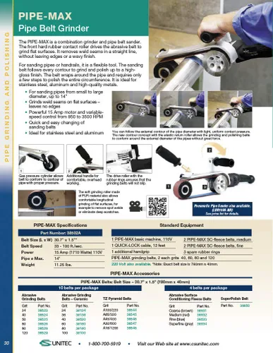 Miniatura 2 de CS Unitec 38502A Kit de Rectificadora de Banda Eléctrica PIPE-MAX para Tubos y Pasamanos. 15 Amperios, Velocidad Variable, 11.25 Libras