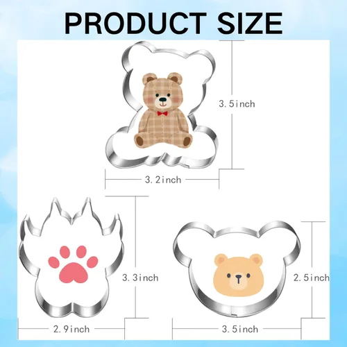 Miniatura 6 de LUBTOSMN Juego de cortador de galletas de oso - 3 piezas: cabeza de oso, patas y lavavajillas, formas seguras para baby shower y horneado