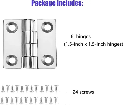 Miniatura 6 de Bisagras de barco resistentes de acero inoxidable de grado marino, 1.5 pulgadas x 1.5 pulgadas, sin ruido, acero inoxidable 316 con tornillos