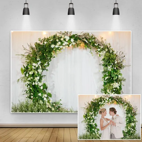 Fondo de flores de arco de 10 x 8 pies, guirnalda verde, guirnalda blanca, cortina romántica floral para pared, fondo de fotografía para despedida