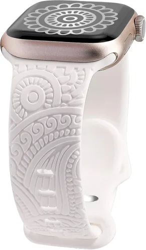 Miniatura 6 de TOYOUTHS Correa deportiva de silicona suave y elegante con estilo bohemio y grabado compatible con Apple Watch Band de 42/44/45/46/49mm para mujeres