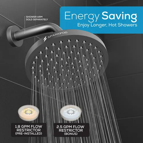 Miniatura 6 de SparkPod Cabezal de regadera – Lluvia de alta presión – Diseño de lujo de calidad premium – Instalación en 1 minuto – Reemplazo ajustable de fácil
