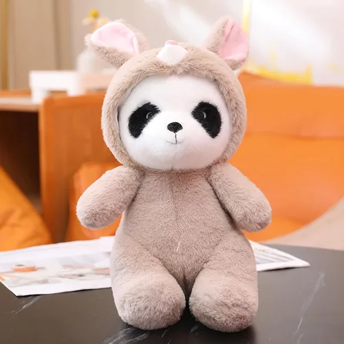 Miniatura 3 de Lindo panda de peluche para cosplay como conejo marrón, juguete de peluche suave de panda en disfraz de conejo, juguetes de peluche para niños de 12