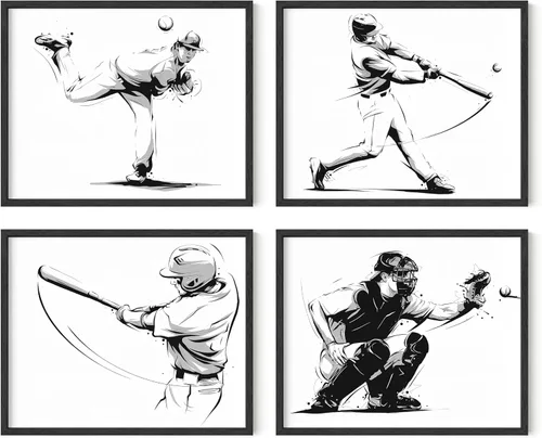 Miniatura 17 de Impresiones artísticas de pared de béisbol, juego de 4 pósteres de béisbol sin marco, decoración de habitación para hombres, niños y adolescentes