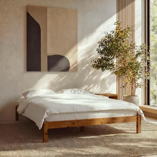 Miniatura 37 de LIFEMENT Marco de Cama de Plataforma Queen Signature de Madera Natural, Sin Ruido, Almacenamiento Debajo de la Cama, No Necesita Somier, Fácil